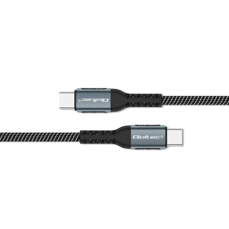 Qoltec 52358 cabo USB-C para USB-C, USB 2.0, 480 Mbps, 100 W PD, QC 3.0, entrançado de nylon, 1,5 m, preto