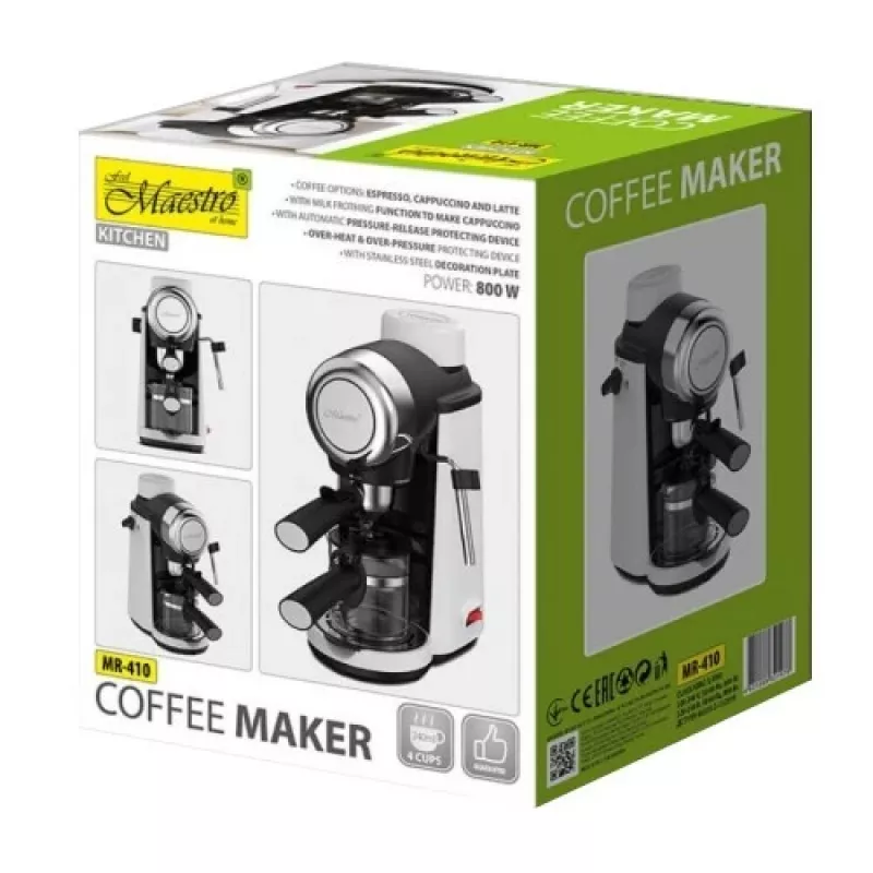 Maestro MR-410 máquina de café expresso com batedor de leite, 800 W, 3,5 bar, depósito de água de 240 ml