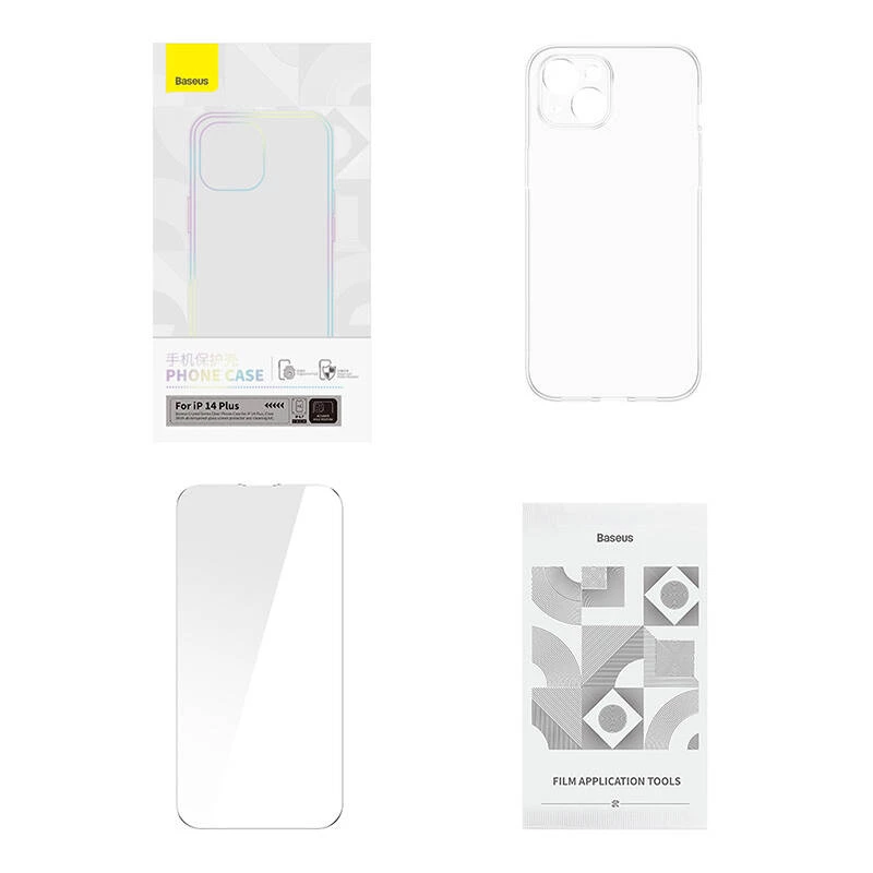 Capa protetora Baseus Crystal Series para iPhone 14 Plus com parte traseira em vidro temperado