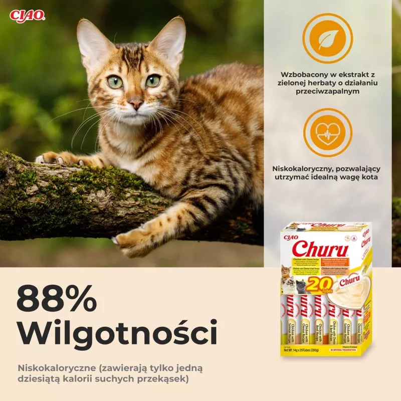 Guloseimas para gatos INABA Churu caixa sortida — frango e vaca, 20 x 14 g tubos