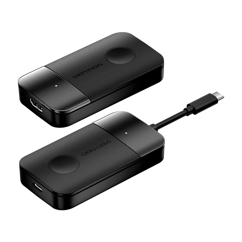 Transmissor/receptor sem fios Vention ADOBB USB-C para HDMI — 4K@30Hz, 1×HDMI, cabo USB-C 1 m, preto
