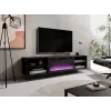 Móvel de TV Cama Meble POLO 180x33x39 cm com lareira elétrica 1400–1600 W, preto, 2 prateleiras, laminado