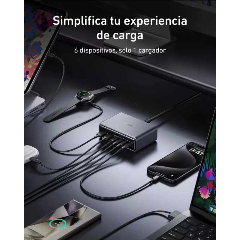 Carregador GeNPrime 200W GaN 4xUSB-C 2xUSB-A preto