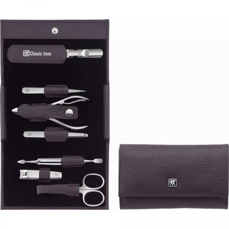 Conjunto de manicure de viagem ZWILLING Classic em aço inoxidável 97646-008-0, estojo violeta, 7 peças