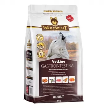 Comida seca para cães Wolfsblut VetLine Gastrointestinal pato 2 kg — dieta veterinária para apoiar a digestão, 20 % proteína, 10 % gordura
