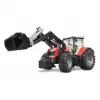 Trator de brinquedo BRUDER Massey Ferguson 7624 com pá frontal, vermelho, para crianças a partir dos 3 anos