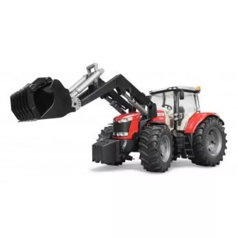 Trator de brinquedo BRUDER Massey Ferguson 7624 com pá frontal, vermelho, para crianças a partir dos 3 anos