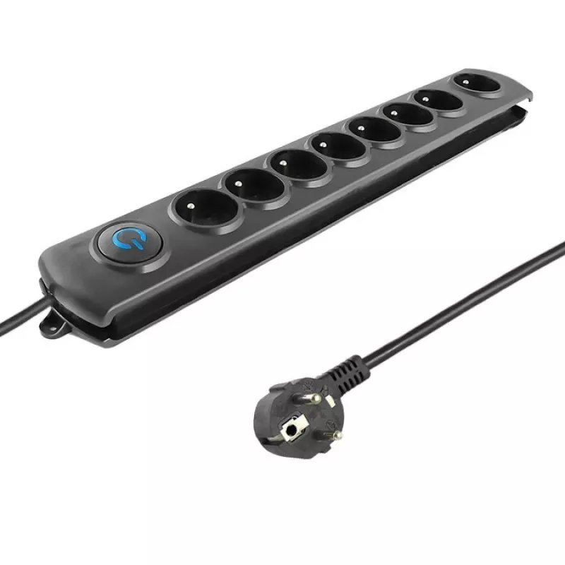 Proteção contra sobretensões Qoltec 50113 preto 8 saídas AC 230 V 1,8 m