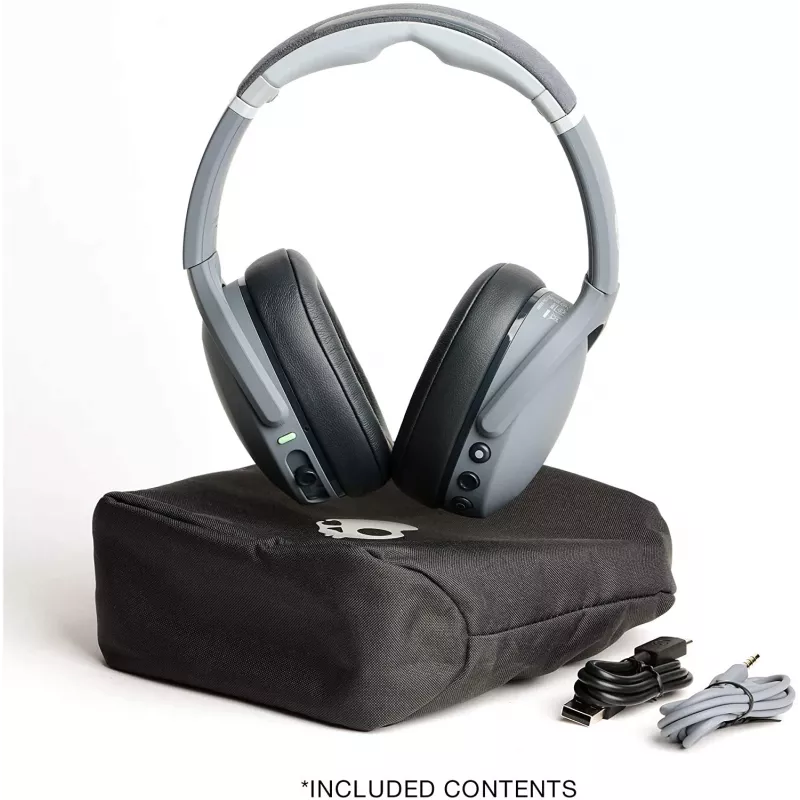 Auscultadores Skullcandy Crusher Evo — com fios e Bluetooth, cinzento, 40 h de bateria, USB-C, AUX, dobráveis
