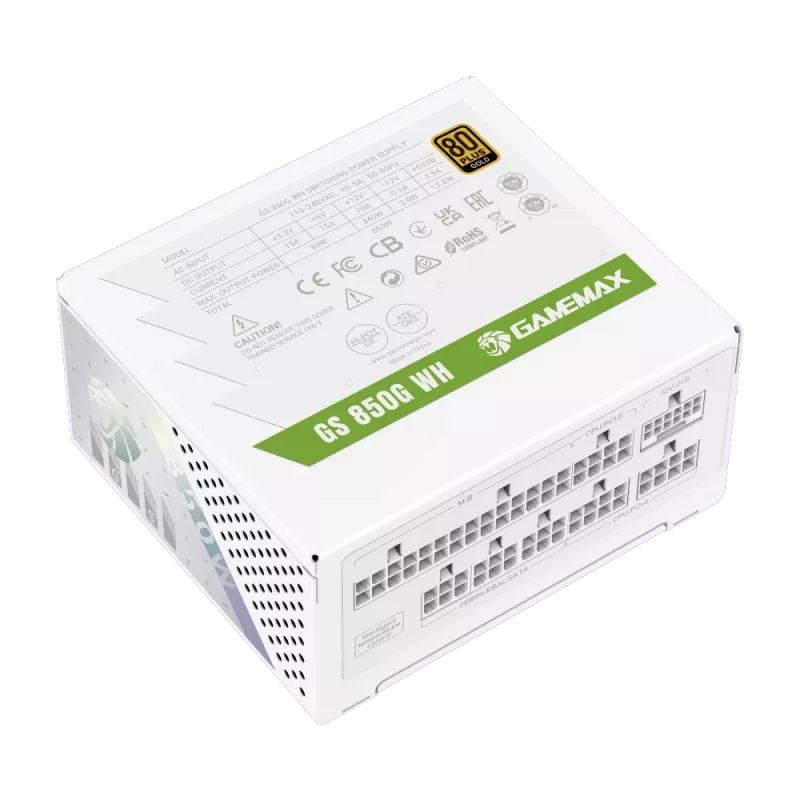 Fonte de alimentação Gamemax, 80 PLUS, Gold | GS 850G WH | 850 W
