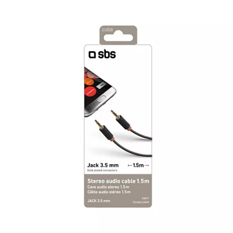 SBS TECABLE35KR - cabo de áudio - mini-phone estéreo 3,5 mm macho para mini-phone estéreo 3,5 mm macho - 1,5 m - preto (TECABLE35KR)