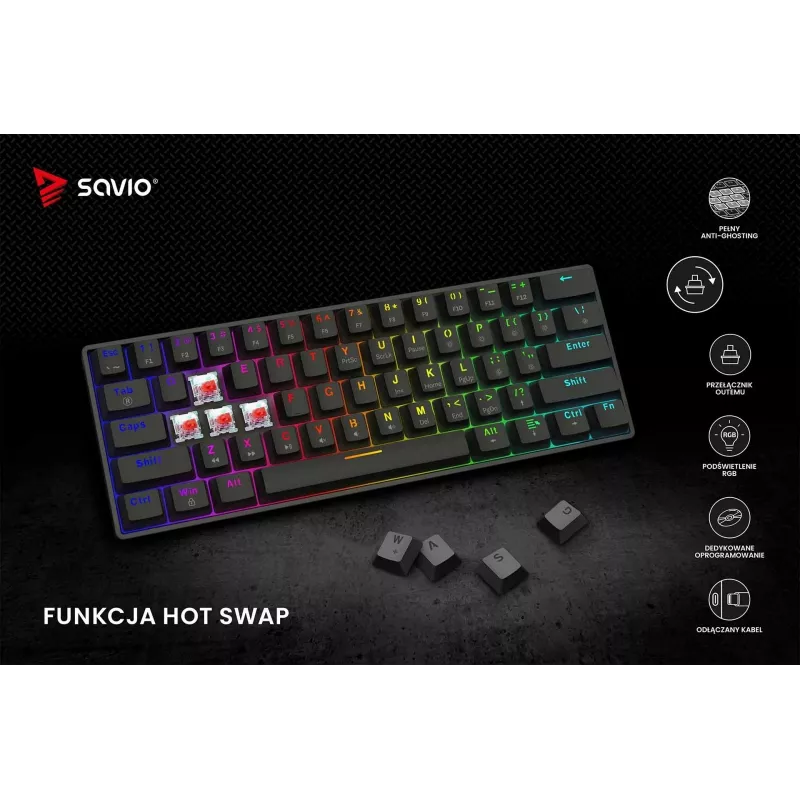 Teclado mecânico SAVIO BLACKOUT X2 OUTEMU Red, Hot Swap