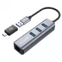 Hub USB GRAUGEAR G-HUB31L-A — host USB 3.2 Gen 1 Type-A, 3 portas USB 3.2 Gen 1 Type-A + RJ-45, 5000 Mbit/s