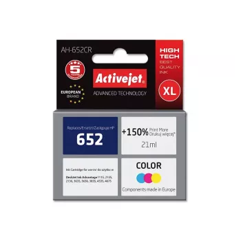 Tinteiro Activejet AH-652CR (substituto para HP 652 F6V24AE; Premium; 21 ml; cor)