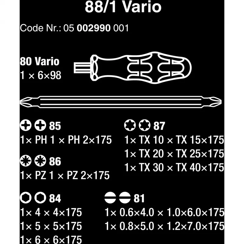Chave de fendas multi-bit Wera estojo de ferramentas conjunto Vario 11 peças