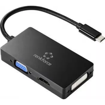 Renkforce RF-4633066 adaptador USB-C / HDMI / DVI / VGA [1x ficha USB-C™ - 1x conector fêmea VGA, conector fêmea HDMI, conector fêmea DVI 24+5 pol.] preto (RF-4633066)