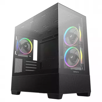 Caixa PC Midi Tower DeepCool CG380 3F – preto, 235×437×451 mm, suporta 2x120 mm ventoinhas laterais + 1x120 mm traseira, fonte de alimentação em baixo, HDD 2,5 polegadas/3,5 polegadas