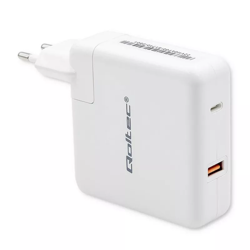 Carregador GaN Qoltec FAST 108W | 5-20V | 3-4.7A | USB C | branco