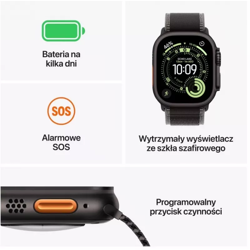 Smartwatch Apple Watch Ultra 3 GPS + Cellular 49mm caixa de titânio preta com bracelete Milanese Loop de titânio preta Medium