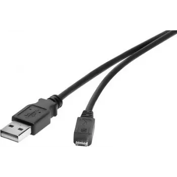 Renkforce Cabo USB 2.0 USB-A para Micro-B, 3 m, preto, banhado a ouro (1574809)