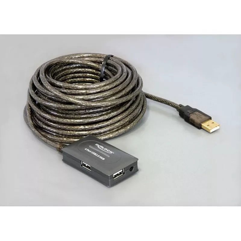 Cabo de extensão USB2.0 DeLock 10m ativo com hub de 4 portas - Hub - 4 x USB2.0 (82748)