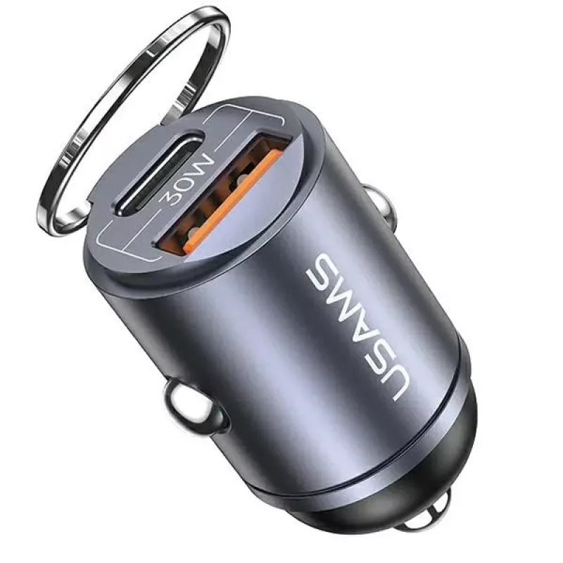 Carregador de automóvel usams C38 30W — 1x USB-A + 1x USB-C carregamento rápido