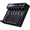 Carregador XTAR MC6C multi-slot inteligente para células cilíndricas Li-Ion, 6 slots, suporta 18650/21700/AA, entrada 5V, preto