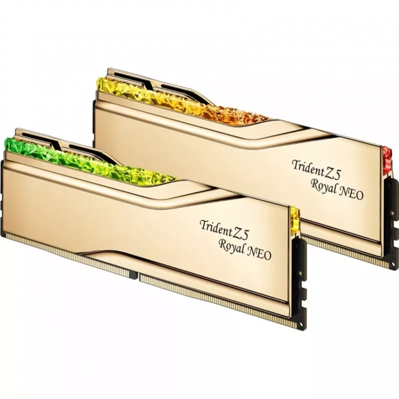 DIMM 32 GB DDR5-6000 (2x 16 GB) Dual-Kit, memória dourada, F5-6000J2836G16GX2-TR5NG, Trident Z5 Royal Neo, AMD EXPO