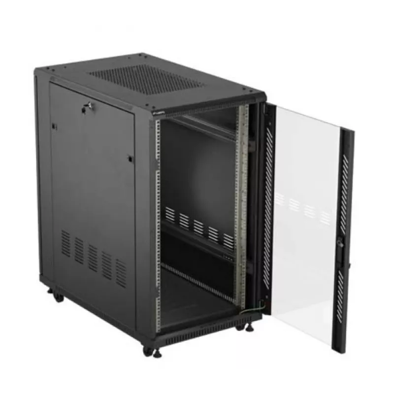 Armário rack 19 polegadas LANBERG 22HE 600x1000 mm, preto, portas de vidro à frente e atrás