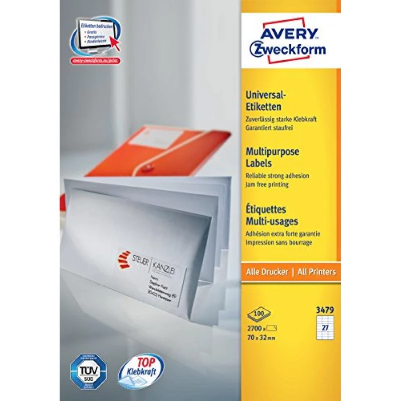 Avery-Zweckform 3479 etiquetas branco papel 70x32mm adesivo permanente