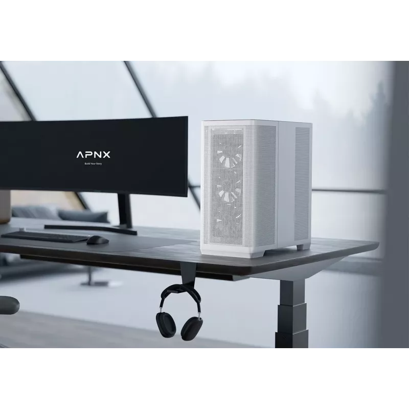 Caixa de PC APNX Midi Tower C1-R-WT-v1 — branca, compatível com ATX/Micro-ATX/Mini-ITX, 3 ventoinhas frontais de 120 mm pré-instaladas, 3 baías de 3,5