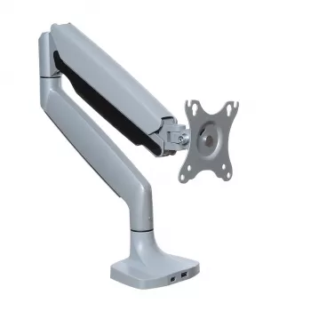 Suporte de secretária para monitor ART RAMM L-35HD para ecrãs de 17–45 polegadas, mola a gás, fixação à secretária, USB-C e USB-A, até 27 kg