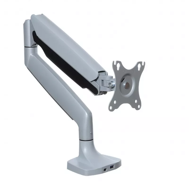 ART RAMM L-35HD suporte de secretária com mola a gás para 1 monitor 17–45 polegadas, USB-A e USB-C