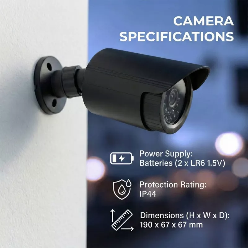 Câmara tubular falsa CEE IR1800 B, câmara de vigilância simulada com LEDs IR, preto