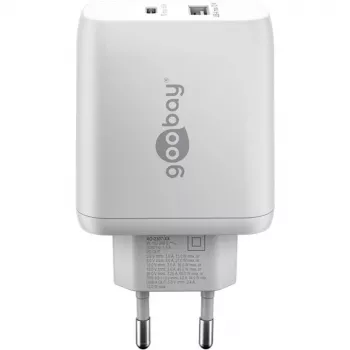 Carregador duplo rápido USB-C, PD, GaN, 65 Watt (branco, 1x USB-C, 1x USB-A, Power Delivery)