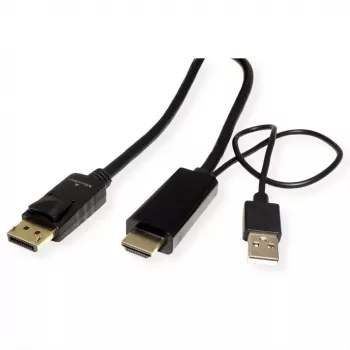 ROTRONIC-SECOMP Roline - Cabo de vídeo - HDMI, USB (apenas alimentação) macho para DisplayPort macho - 2 m - blindado - preto - suporta 4K 60 Hz (384