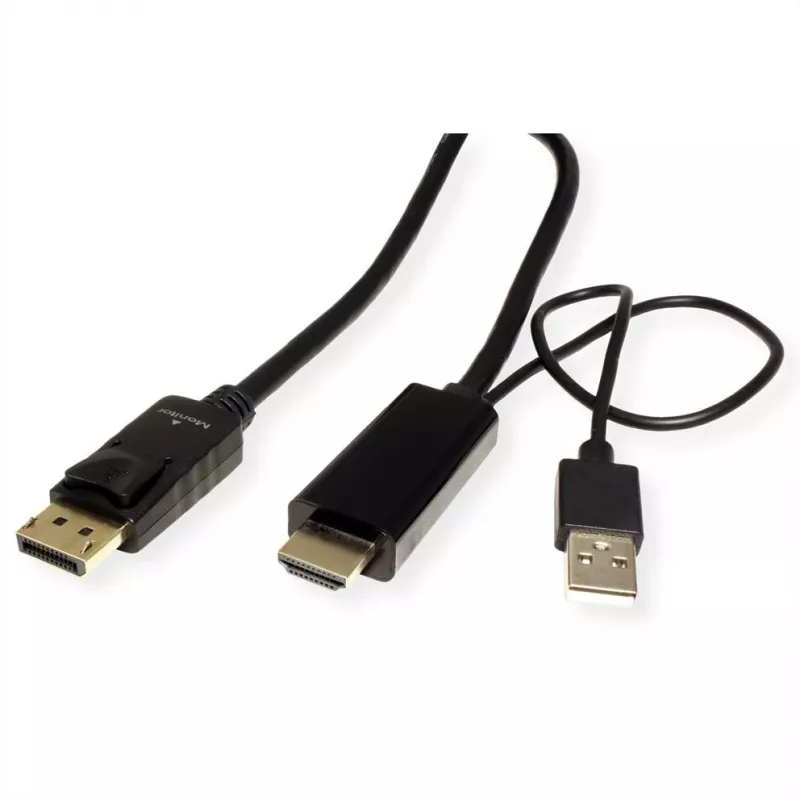 ROTRONIC-SECOMP Roline - Cabo de vídeo - HDMI, USB (apenas alimentação) macho para DisplayPort macho - 2 m - blindado - preto - suporta 4K 60 Hz (384
