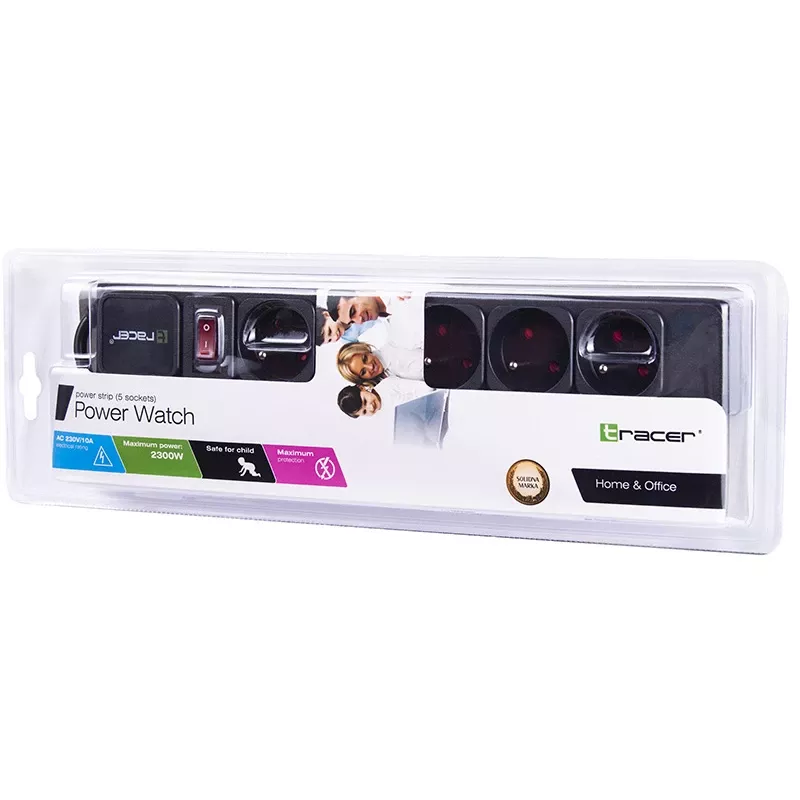 Tracer PowerGear preto 5 tomadas AC 1,5 m 2300 W