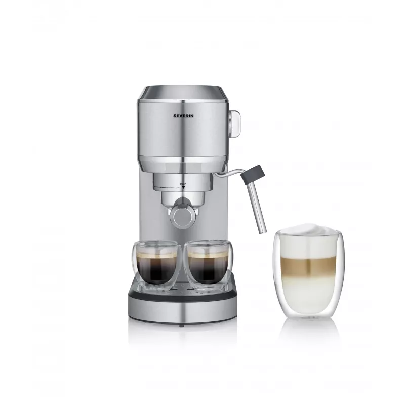 Máquina de café expresso SEVERIN Newspresa KA 5997 — semiautomática, depósito de água de 1 l, 1350 W, café moído, preto/aço inoxidável escovado/cromado