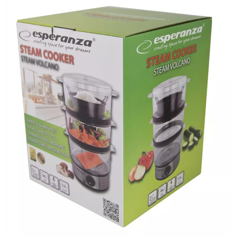 Esperanza Steam Volcano EKG009 Panela a vapor, 3 cestos, 400 W