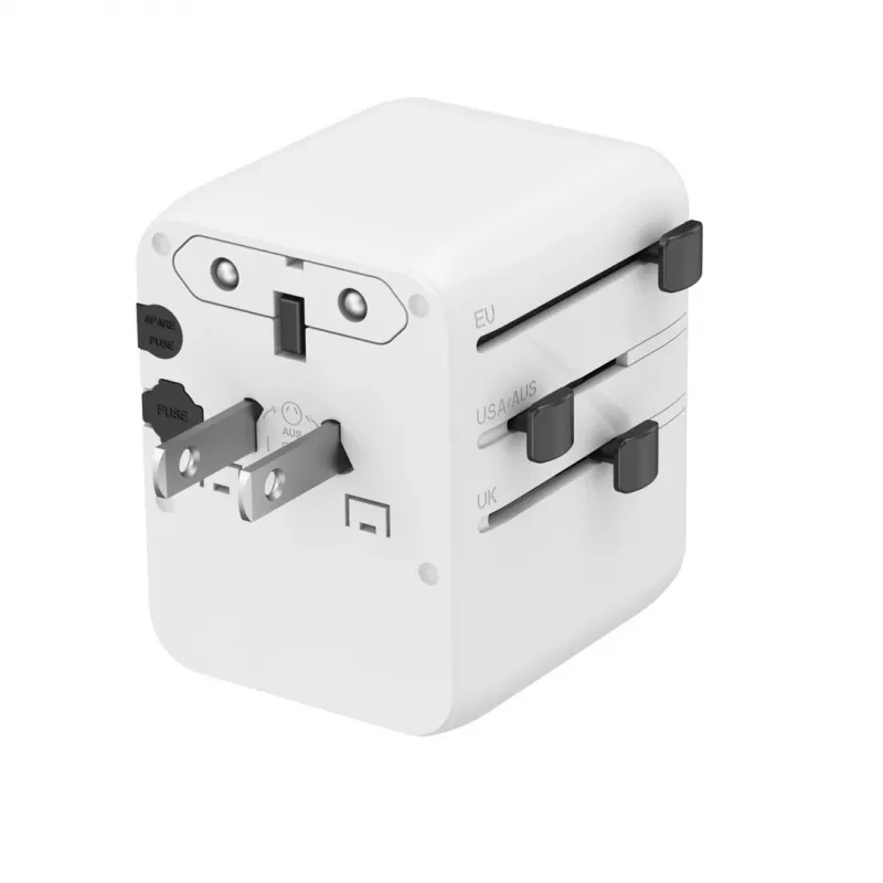 Fonte de alimentação de viagem GEMBIRD TPA-1A2C20-01-W — 20 W, USB-A (18 W) + 2× USB-C (20 W), ficha tipo E, branco