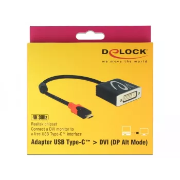 Adaptador de cabo de vídeo DeLOCK 61213 USB Type-C para DVI 0,2 m preto
