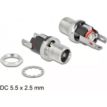Ficha oca DC 5,5 x 2,5 mm conector fêmea, versão de encastrar para soldar DeLOCK 90057