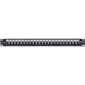 Patch panel Intellinet, Cat6, UTP, 24 portas, 1U, função de bloqueio, régua de ligação LSA top-entry, preto