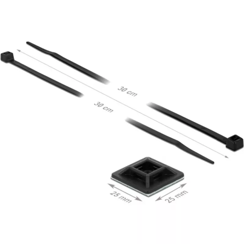Base de fixação 25 x 25mm com abraçadeira L 300 x L 4,8mm preto, 10 pares