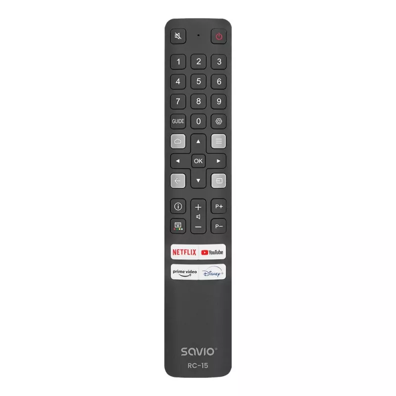 Comando à distância universal SAVIO RC-15 para TCL SMART TV, IR sem fios, preto, alcance 10 m