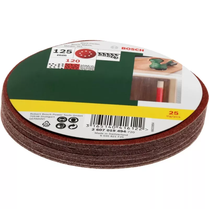 Conjunto de acessórios de lixagem Bosch 2 607 019 494 — Embalagem com 25 folhas de lixa/acessórios