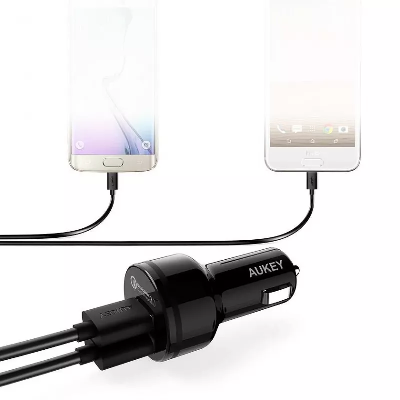 Carregador de automóvel ultrarrápido CC-T8 2xUSB 3.0 6A 36W + cabo Micro-USB 1m