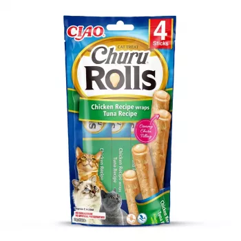 INABA Churu Rolls receita de frango envolta em receita de atum - guloseima para gatos - 4x10 g