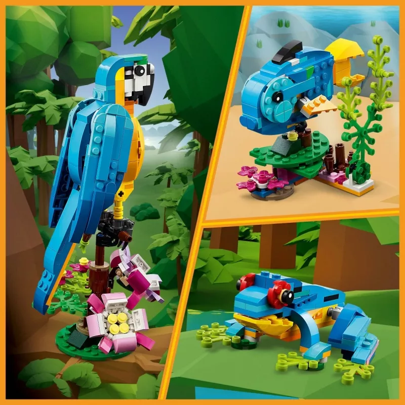 Conjunto de Construção LEGO Papagaio Exótico 31136 — Modelo de Exposição Creator, 253 Peças, 220×120×110 mm
